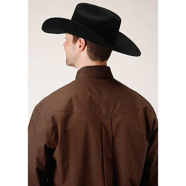 Men's Roper Black Fill Button Down Western Shirt - Brown - yeehawcowboy