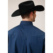 Men's Roper Black Fill Solid Button Down Western Shirt - Blue - yeehawcowboy