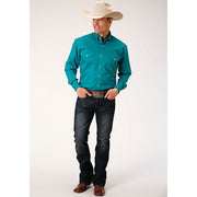 Men's Roper Solid Poplin Stretch Button Down Western Shirt - Turquoise - yeehawcowboy