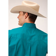 Men's Roper Solid Poplin Stretch Button Down Western Shirt - Turquoise - yeehawcowboy