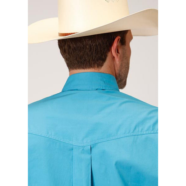 Men's Roper Stretch Poplin Button Down Western Shirt - Turquoise - yeehawcowboy