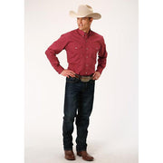 Men's Roper Stretch Poplin Button Down Western Shirt - Red - yeehawcowboy