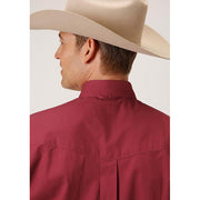 Men's Roper Stretch Poplin Button Down Western Shirt - Red - yeehawcowboy