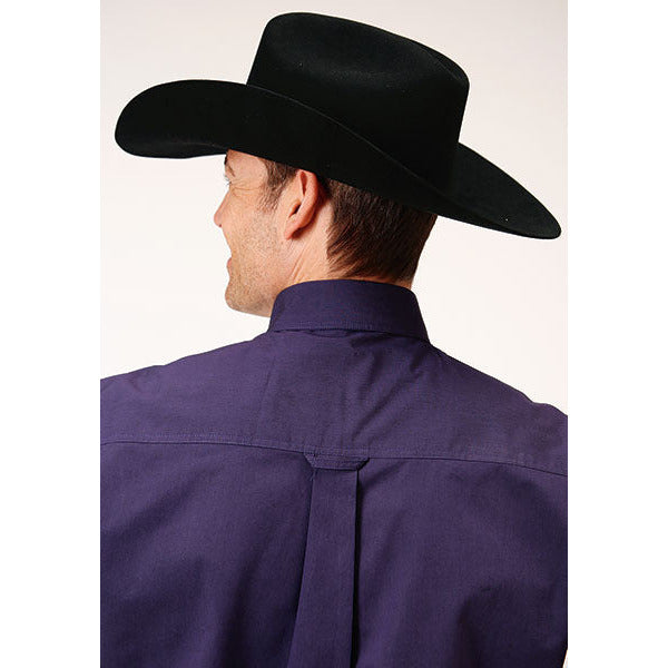 Men's Roper Black Fill Solid Button Down Western Shirt - Purple - yeehawcowboy