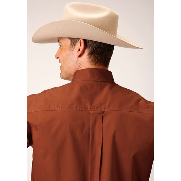 Men's Roper Solid Poplin Stretch Button Down Western Shirt - Orange - yeehawcowboy