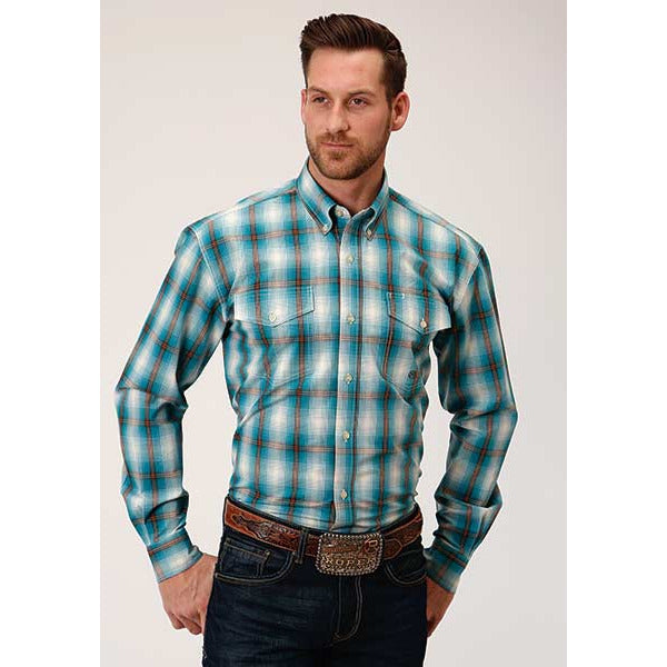 Men's Roper Teal Ombre Button Down Western Shirt - Blue - yeehawcowboy