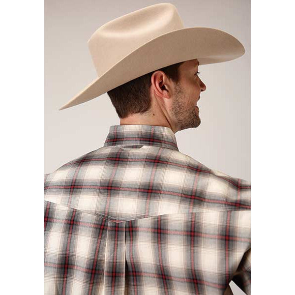 Men's Roper Smoke House Ombre Plaid Button Down Western Shirt - Gray - yeehawcowboy