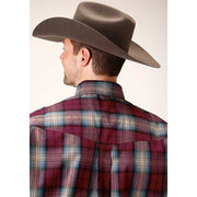 Men's Roper Wine Plaid Button Down Western Shirt - Wine - yeehawcowboy