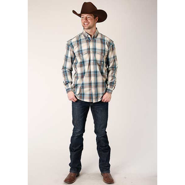 Men's Roper Cocao Plaid Button Down Western Shirt - Brown - yeehawcowboy