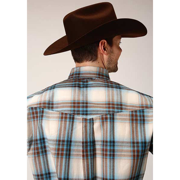 Men's Roper Cocao Plaid Button Down Western Shirt - Brown - yeehawcowboy