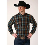 Men's Roper Dark Chocolate Plaid Button Down Western Shirt - Brown - yeehawcowboy