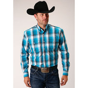 Men's Roper Deep Pool Ombre Button Down Western Shirt - Blue - yeehawcowboy