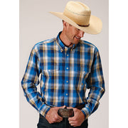Men's Roper Clear Sky Plaid Button Down Western Shirt - Blue - yeehawcowboy