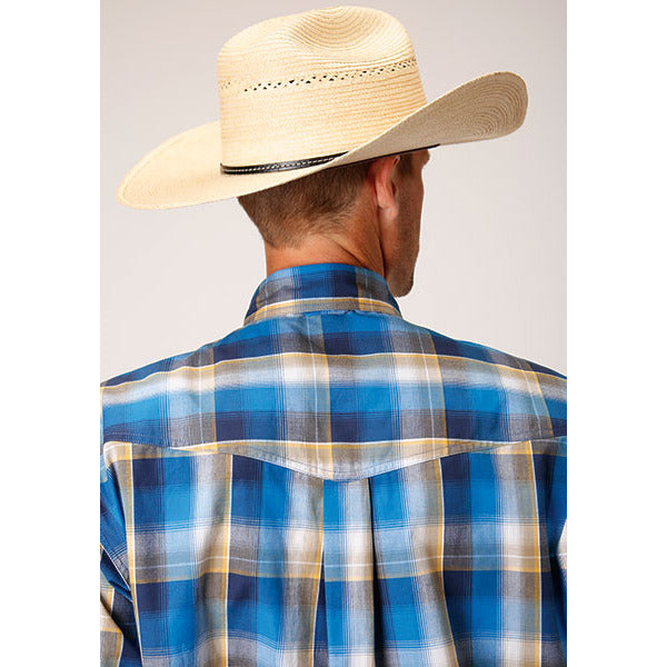 Men's Roper Clear Sky Plaid Button Down Western Shirt - Blue - yeehawcowboy