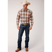 Men's Roper Copper Ombre Plaid Button Down Western Shirt - Rust - yeehawcowboy
