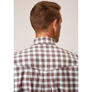 Men's Roper Stretch Check Button Down Western Shirt - Gray - yeehawcowboy