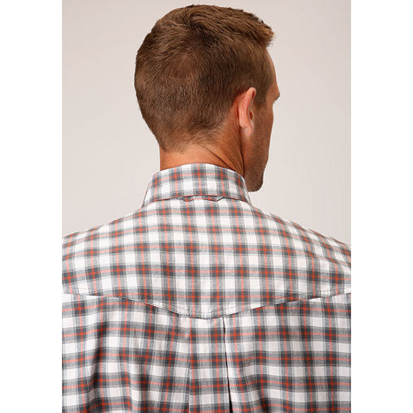 Men's Roper Stretch Check Button Down Western Shirt - Gray - yeehawcowboy