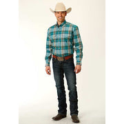 Men's Roper Spring Plaid Button Down Western Shirt - Green - yeehawcowboy