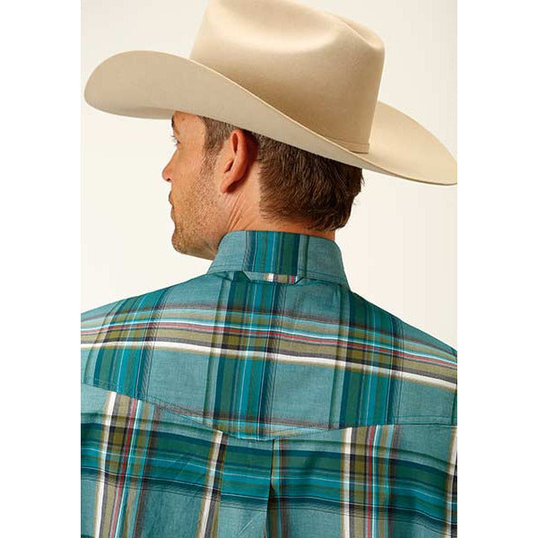 Men's Roper Spring Plaid Button Down Western Shirt - Green - yeehawcowboy