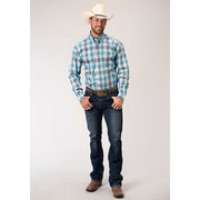 Men's Roper Sweetwater Plaid Button Down Western Shirt - Blue - yeehawcowboy