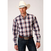 Men's Roper Liberty Plaid Button Down Western Shirt - Blue - yeehawcowboy