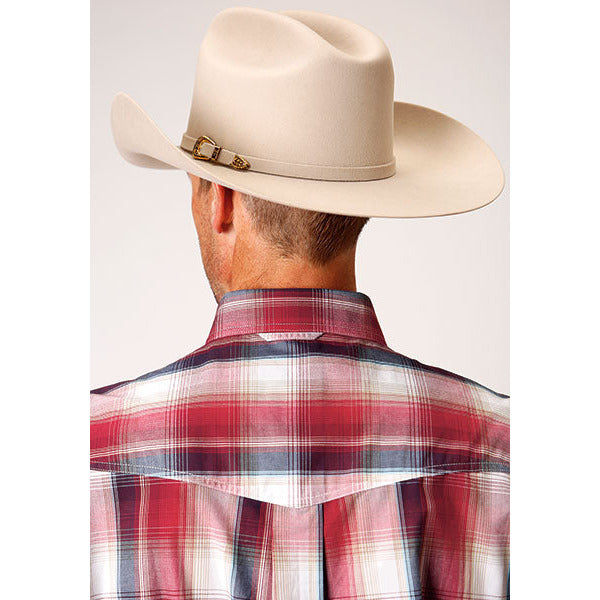 Men's Roper Apple Plaid Button Down Western Shirt - Red - yeehawcowboy