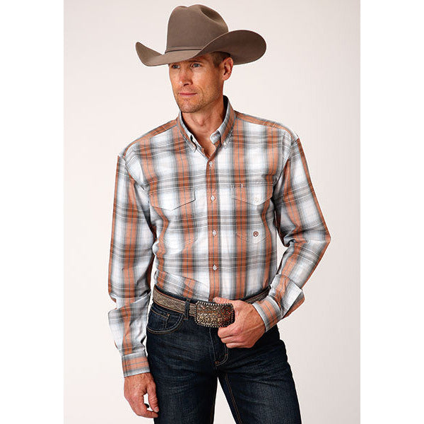 Men's Roper Dusk Ombre Button Down Western Shirt - Gray - yeehawcowboy