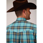 Men's Roper Sea Green Plaid Button Down Western Shirt - Green - yeehawcowboy