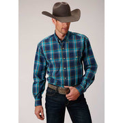 Men's Roper Blue Shadow Plaid Button Down Western Shirt - Blue - yeehawcowboy