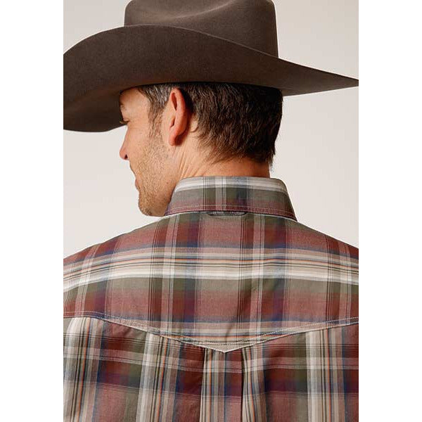 Men's Roper Redwood Plaid Button Down Western Shirt - Wine - yeehawcowboy