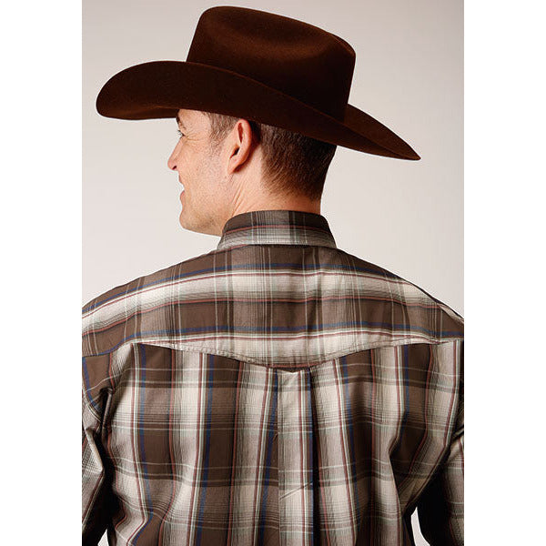 Men's Roper Pinewood Plaid Button Down Western Shirt - Brown - yeehawcowboy