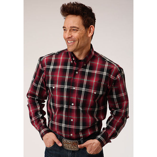 Men's Roper Saddle Plaid Button Down Western Shirt - Red - yeehawcowboy