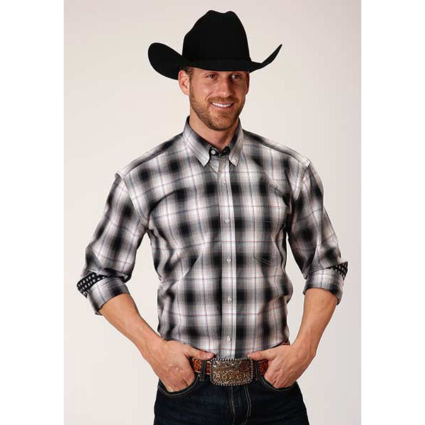 Men's Roper Black Hills Plaid Button Down Western Shirt - Black - yeehawcowboy