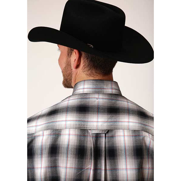 Men's Roper Black Hills Plaid Button Down Western Shirt - Black - yeehawcowboy