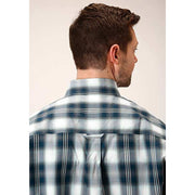 Men's Roper Blue West Plaid Button Down Western Shirt - Blue - yeehawcowboy