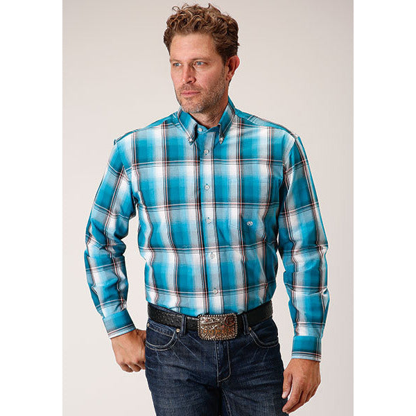 Men's Roper Deep Pool Ombre Button Down Western Shirt - Blue - yeehawcowboy