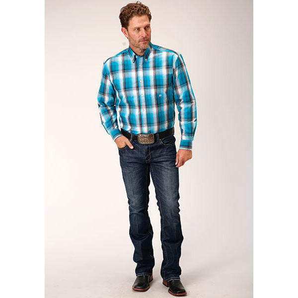 Men's Roper Deep Pool Ombre Button Down Western Shirt - Blue - yeehawcowboy