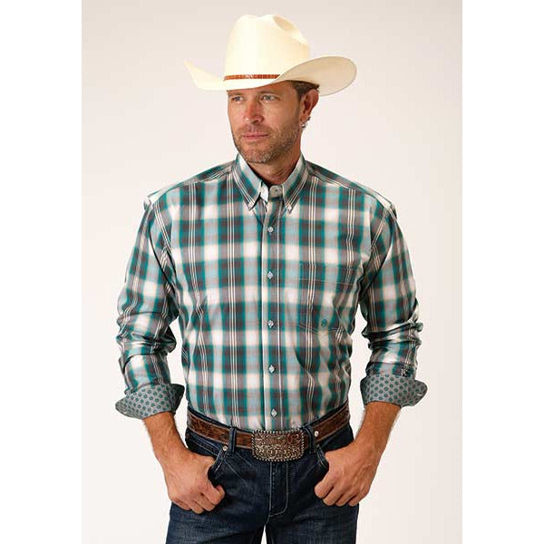 Men's Roper Smokey Plaid Button Down Western Shirt - Gray - yeehawcowboy