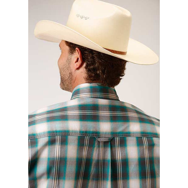 Men's Roper Smokey Plaid Button Down Western Shirt - Gray - yeehawcowboy