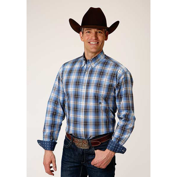Men's Roper Storm Blue Ombre Button Down Western Shirt - Blue - yeehawcowboy