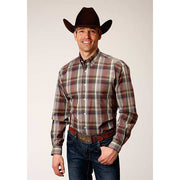 Men's Roper Redwood Plaid Button Down Western Shirt - Wine - yeehawcowboy