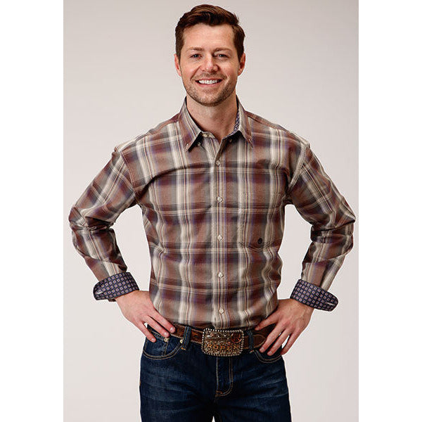 Men's Roper Cider Plaid Button Down Western Shirt - Multi - yeehawcowboy