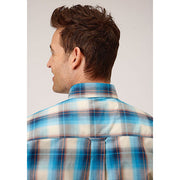 Men's Roper Sunset Plaid Button Down Western Shirt - Blue - yeehawcowboy