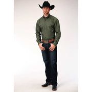 Men's Roper Olive Star Foulard Button Down Western Shirt Tall - Green - yeehawcowboy