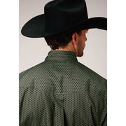 Men's Roper Olive Star Foulard Button Down Western Shirt Tall - Green - yeehawcowboy