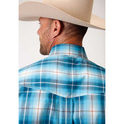 Men's Roper Blue Mesa Plaid Button Down Western Shirt - Blue - yeehawcowboy