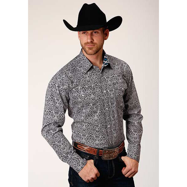 Men's Roper Medallion Paisley Button Down Western Shirt - Black - yeehawcowboy