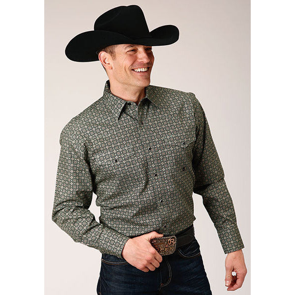 Men's Roper Forest Foulard Snap Front Western Shirt - Green - yeehawcowboy