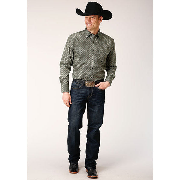 Men's Roper Forest Foulard Snap Front Western Shirt - Green - yeehawcowboy