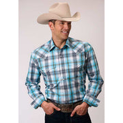 Men's Roper Sweetwater Plaid Snap Front Western Shirt - Blue - yeehawcowboy